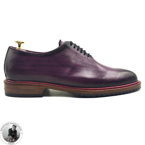 Custom Made Pure Handmade Purple Leather Black Shaded Lace Up Oxford Shoes For Men, Wholecut Shoes For Men's