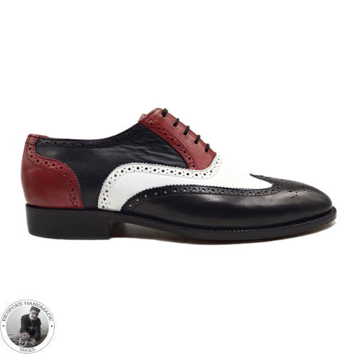 Bespoke Handmade Men’s Three Tone Wingtip Oxford Brogue Lace up Dress / Formal Shoes