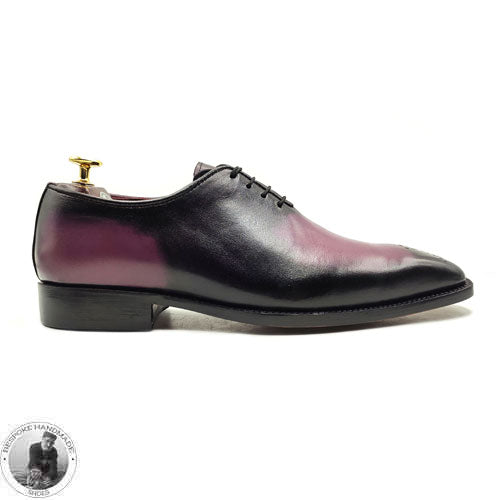 Premium Quality Two Tone, Purple Leather Black Shaded Brogue Whole Oxford Lace up Formal Shoes