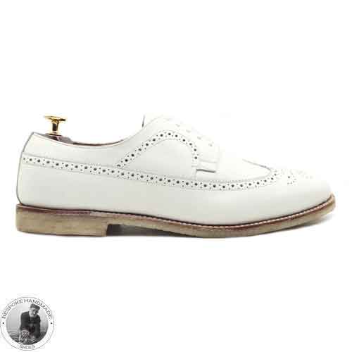 New Handmade Dress Shoes, Pure White Leather Oxford Wingtip Lace Up Dress Shoe