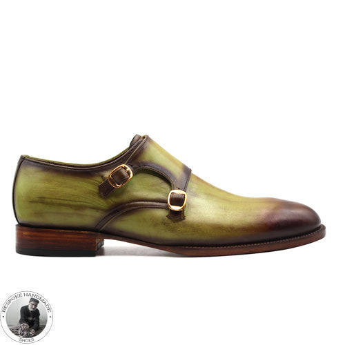 Bespoke Handmade Stylish Two Tone  Leather Toe Shaded Double Monk Strap Dress Shoes for Men' 