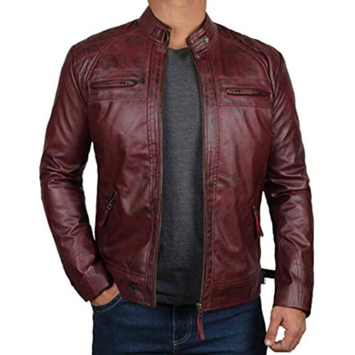 Buy Maroon Leather Biker Jacket for Men,Leather Fashion Jacket, Racers Jackets