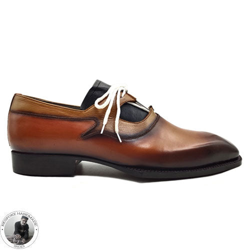 Custom Made Premium Quality Tan Leather Derby Lace up Dress Formal Shoes