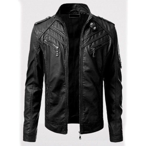 Men's Pure Black Leather Biker Fashion Jacket for Men, Men Leather Outerwear