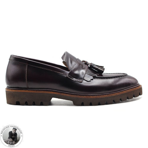 Handmade Dress Shoe, Brown Leather Loafer Slip on Leather Tassels Fringes Men ShoesHandmade Dress Shoe, Brown Leather Loafer Slip on Leather Tassels Fringes Men Shoes