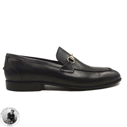 Bespoke Handmade Business Shoe, Black Leather Buckle Loafer Slip on Moccasin Men's Shoes