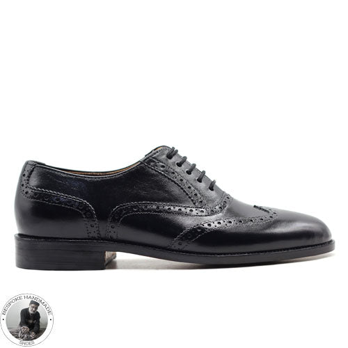 Premium Quality Handmade Genuine Black Leather Oxford Wingtip Brogue Lace Up Dress Shoes For Men