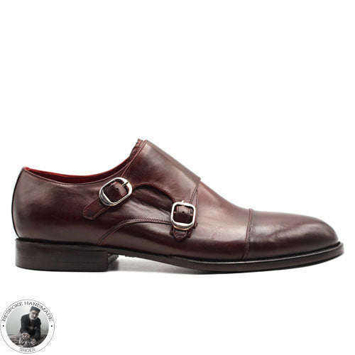 Buy Handmade Brown Color Leather Double Monk Strap Toe Cap Formal Shoes For Men.