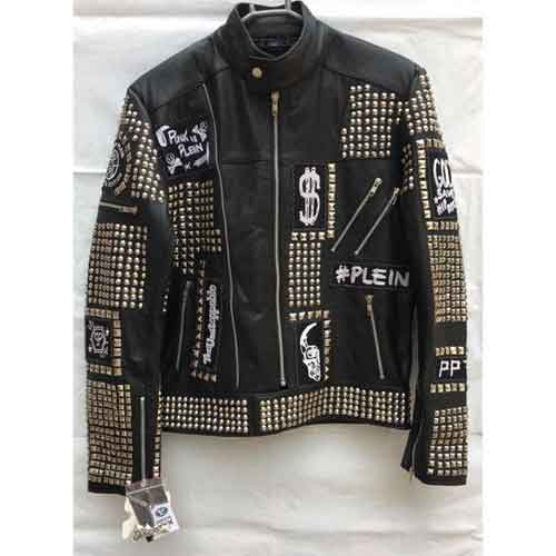 Handmade Black Color Biker Jackets, Real Pure Leather Studded Jackets For Men's
