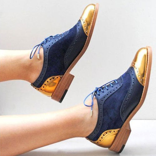 Gold Patent and Blue Suede Oxford Wingtip Shoe