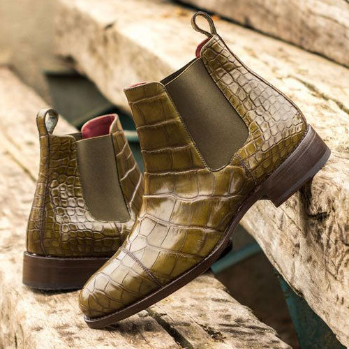 Goodyear Welted Green Crocodile Chelsea Boot