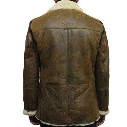 Tailor Made Men's Genuine Olive Sheepskin Leather Warm Duffle Trench Coat