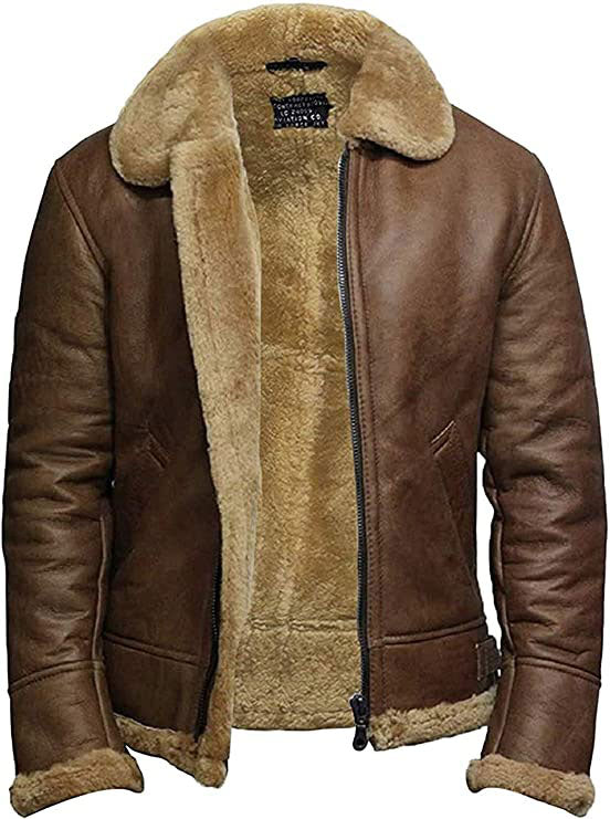 Tailor Made Men's Genuine Brown Sheepskin Leather Jacket Flying Pilot Jackets