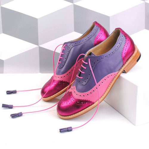 Three Toned Oxford Lace up Wingtip Brogue Shoe
