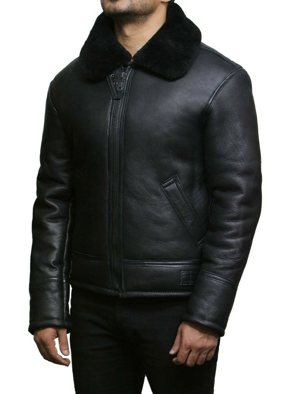 Tailor Made Men's Genuine Black Sheepskin Leather Flying Pilot Stylish Jackets Coat