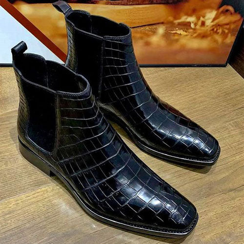 Alligator Print Leather Chelsea Boot
