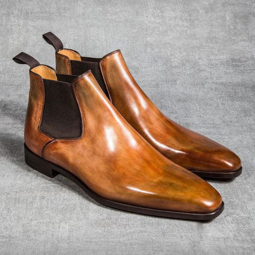 Handmade Men's Purple Leather Chelsea Boots, Men Fashion Ankle